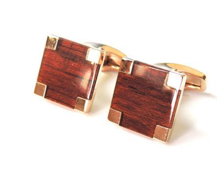 Rose Gold & Mahogany Wood Square Cufflinks