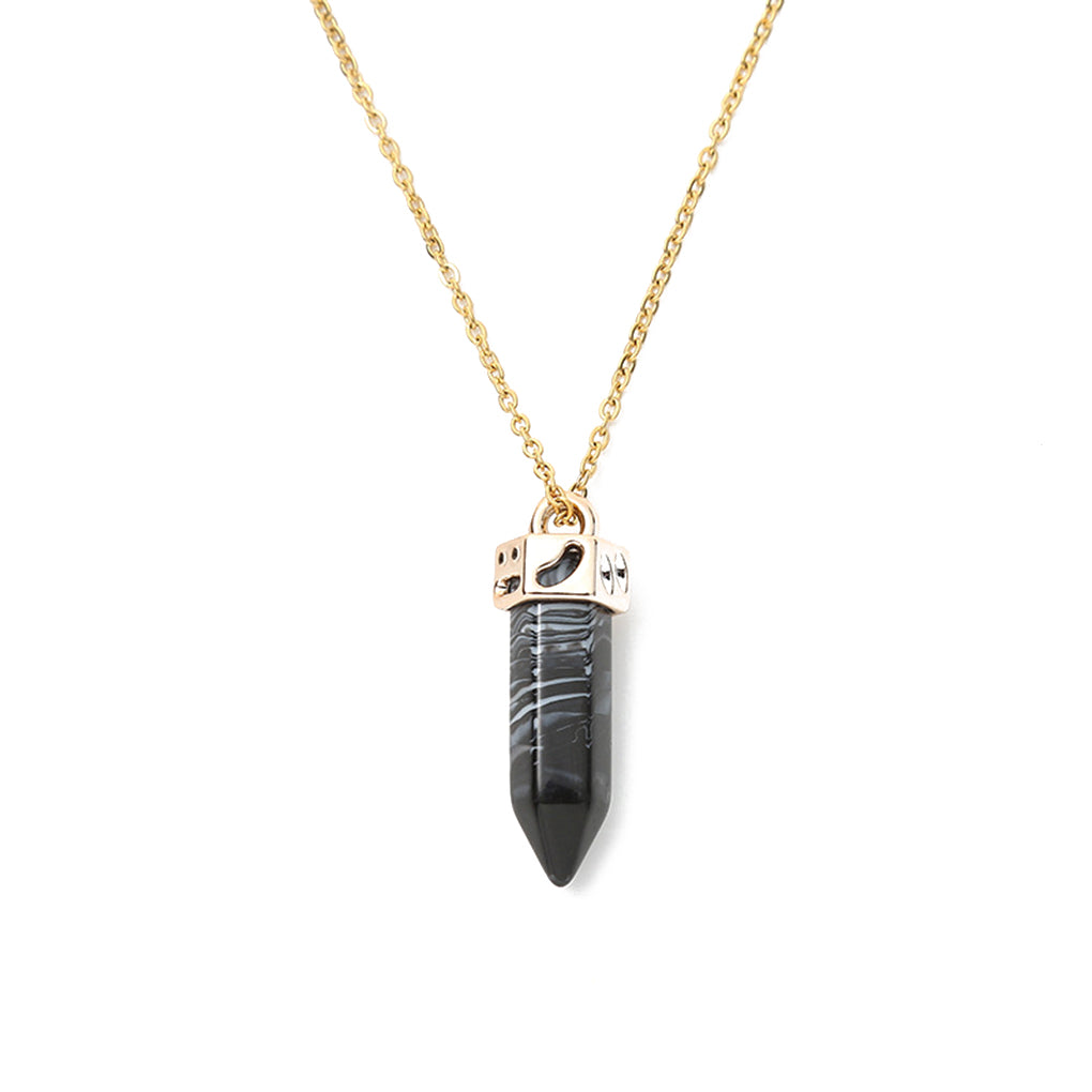 Ling Pendulum Bullet Resin Hexagon Column Pendant Stainless Steel Necklace