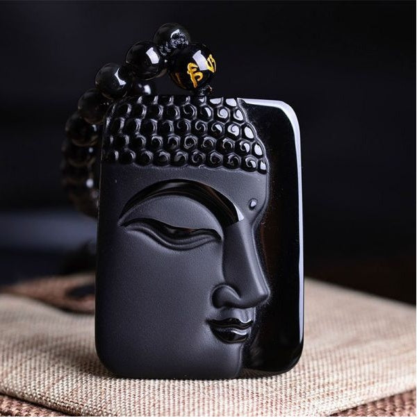 Natural Obsidian Buddha Pendant Amulet