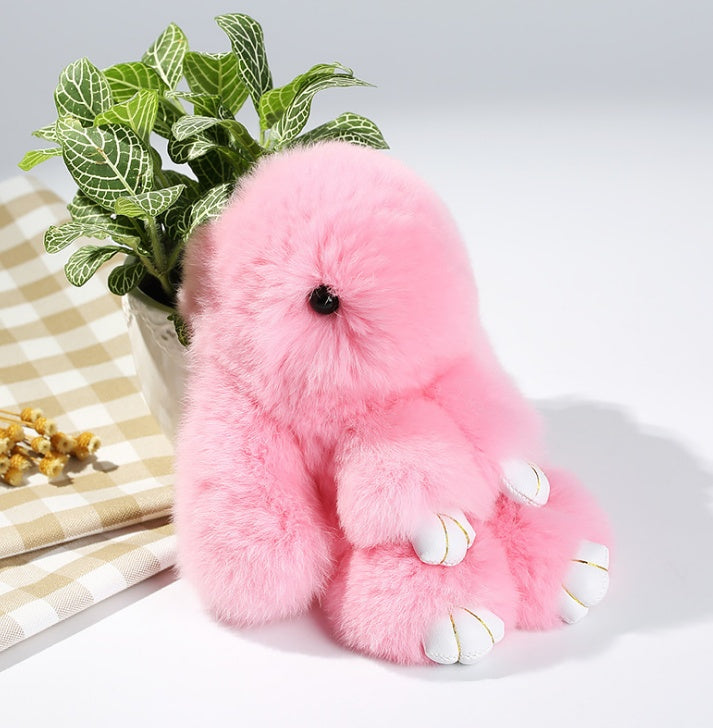 15cm Cute Pluff Bunny Keychain Rex Genuine Rabbit Fur Key Chains For Women Bag Toys Doll Fluffy Pom Pom Lovely Pompom Keyring