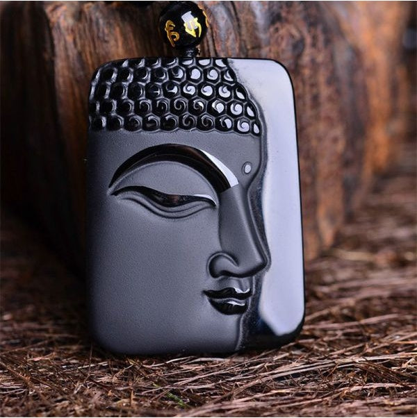 Natural Obsidian Buddha Pendant Amulet