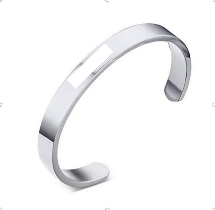 Custom Laser Engraving Smooth Stainless Steel Fine Bangle Jewelry C-shaped Bracelet