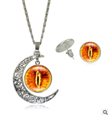 European and American fashion jewelry Color pupil eye series time gemstone necklace earrings Jewelry set