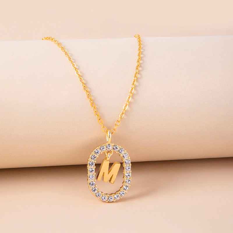 Crystal Letter Necklace Gold Name Initial Alphabet Oval Pendant Necklaces For Women