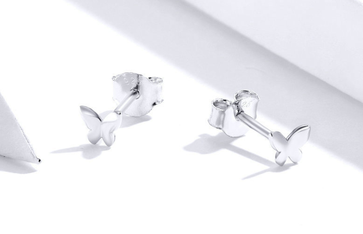 Simple Butterfly Sterling Silver Stud Earrings