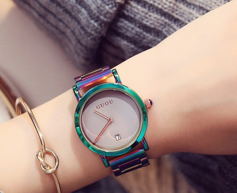 Colorful steel belt watch fashion color steel belt women's watch simple European and American Fan steel belt women's watch