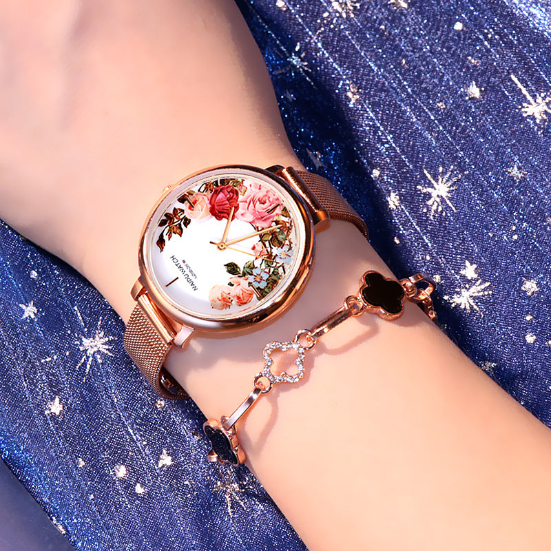 All-match creative big dial flower ladies watch