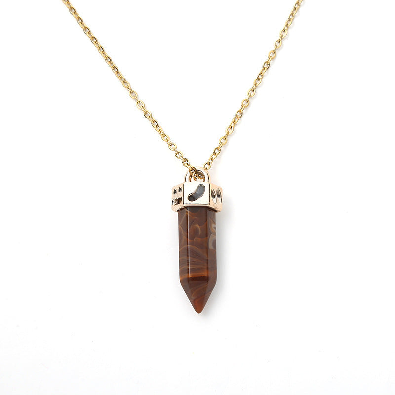 Ling Pendulum Bullet Resin Hexagon Column Pendant Stainless Steel Necklace