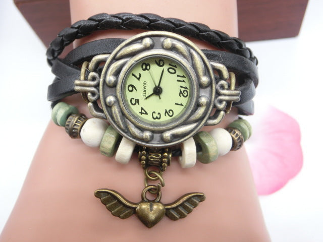 Vintage casual flying heart pendant bracelet belt watch