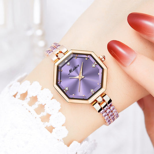 Octagonal Women's Jewelry Buckle Light Luxury Rose Stone British Watch