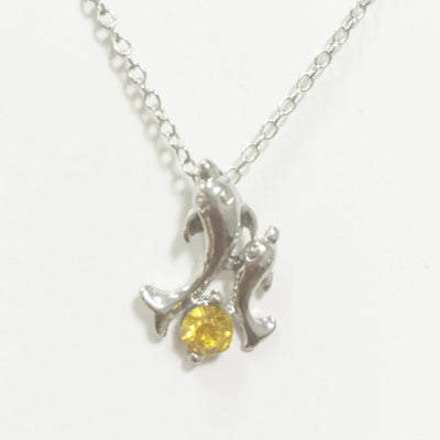 Silver Plated Double Dolphin Rhinestone Necklace