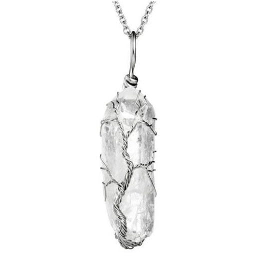 White Crystal Life Tree Necklace