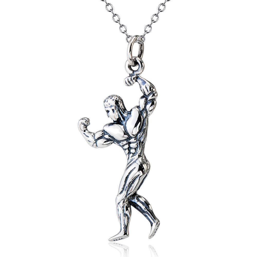 Muscle Man Pendant 925 Sterling Silver Necklace