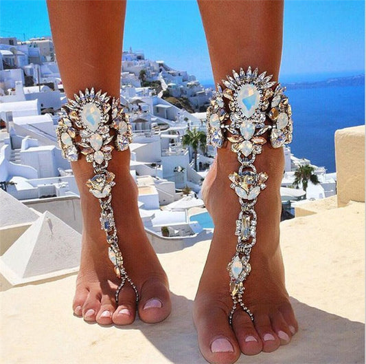 Europe and the United States exaggerated popular alloy inlaid gemstone anklet