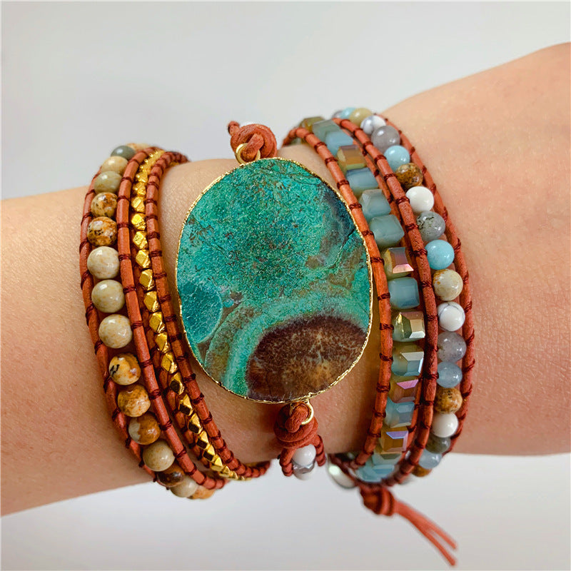 Turquoise Boho Leather Beaded Bracelet