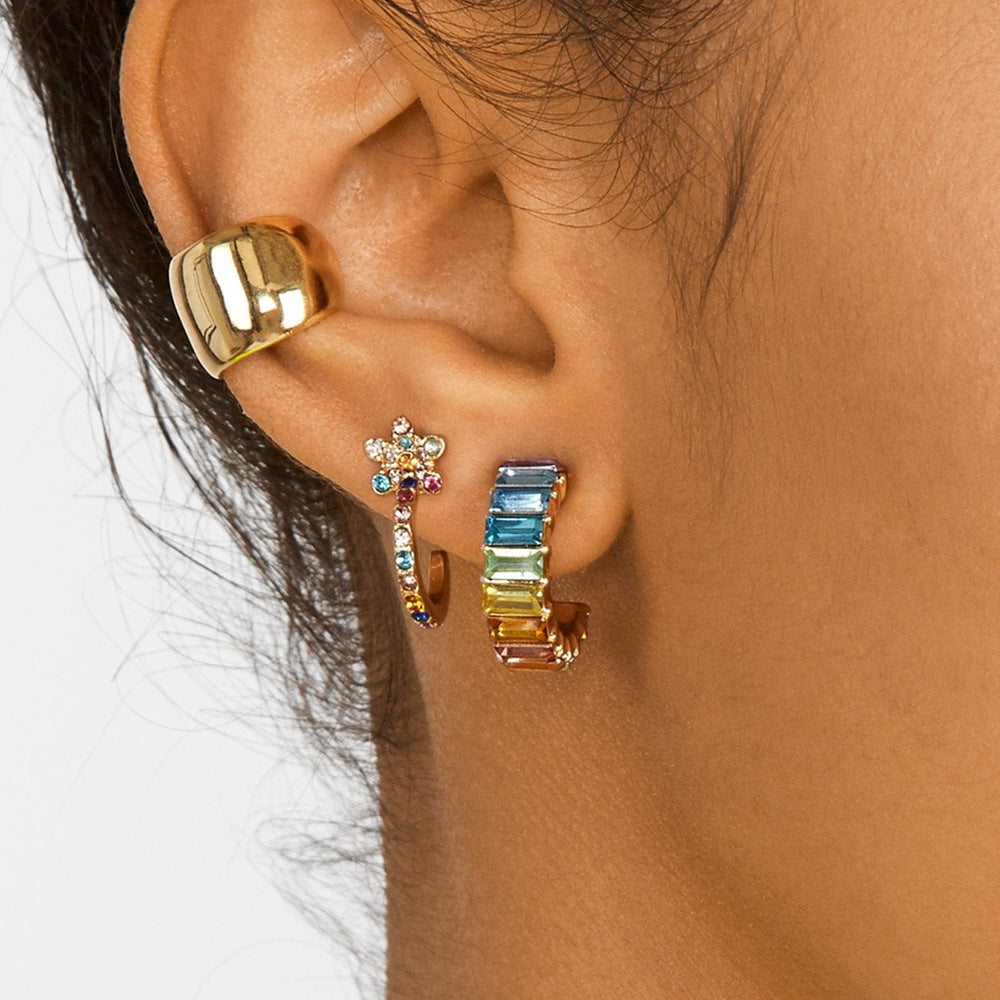 Multicolor C-Shape Gold Plated Earrings