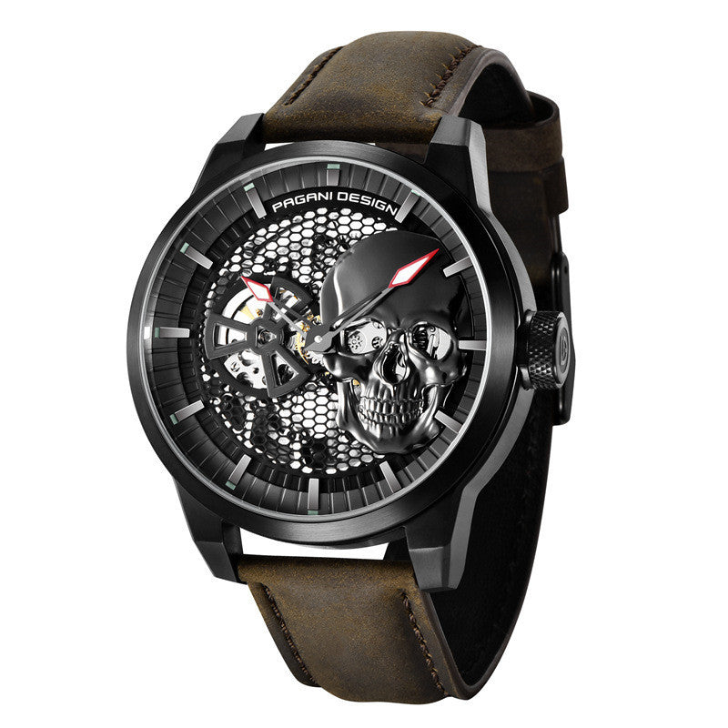 Skull Sapphire Mirror Mechanical Waterproof Hollow Belt Watch