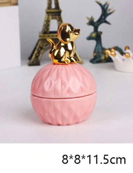 Pink Ceramic Jewelry Storage Box with Dustproof Cover