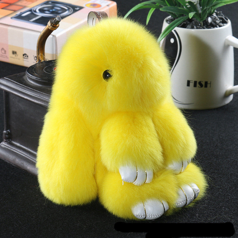 15cm Cute Pluff Bunny Keychain Rex Genuine Rabbit Fur Key Chains For Women Bag Toys Doll Fluffy Pom Pom Lovely Pompom Keyring