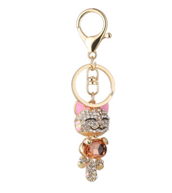 Fashion Enamel Lucky Cat Crystal Keychain Alloy Keyring For Women Party Gift Key chains