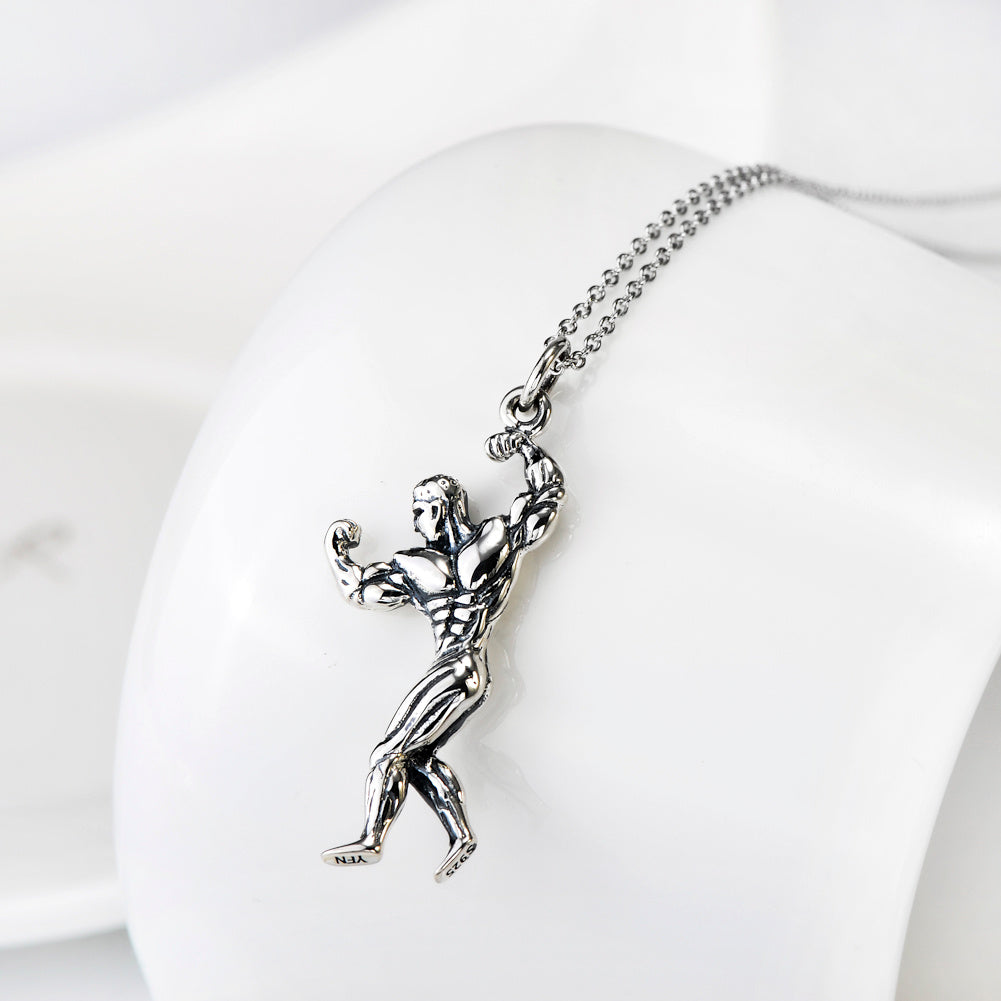 Muscle Man Pendant 925 Sterling Silver Necklace