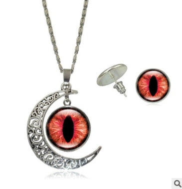 European and American fashion jewelry Color pupil eye series time gemstone necklace earrings Jewelry set