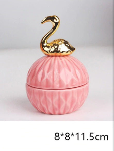 Pink Ceramic Jewelry Storage Box with Dustproof Cover