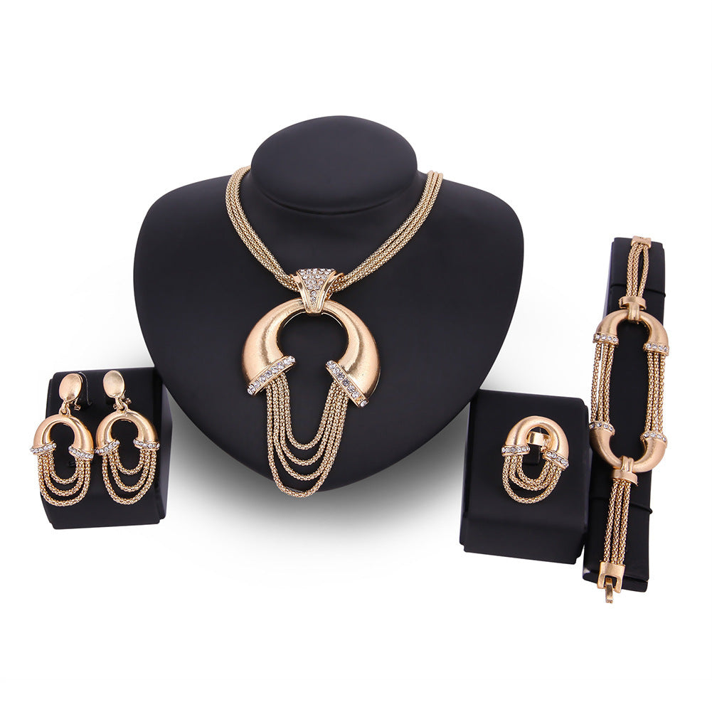 Explosive Exaggerated Golden Bridal Jewelry Set
