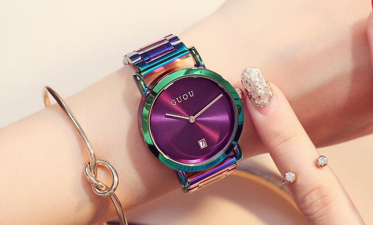 Colorful steel belt watch fashion color steel belt women's watch simple European and American Fan steel belt women's watch