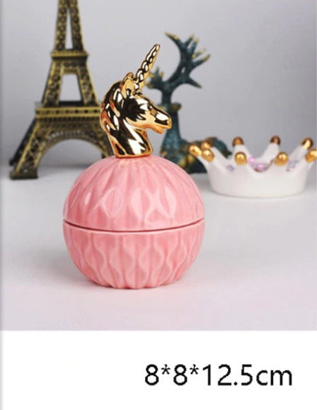 Pink Ceramic Jewelry Storage Box with Dustproof Cover