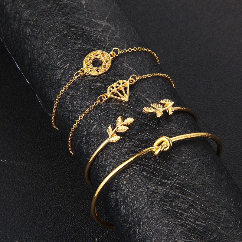 Tocona  T Fashion Bohemia Leaf Knot Hand Cuff Link Chain Charm Bracelet Bangle For Women Gold Bracelets Femme Jewelry 6115