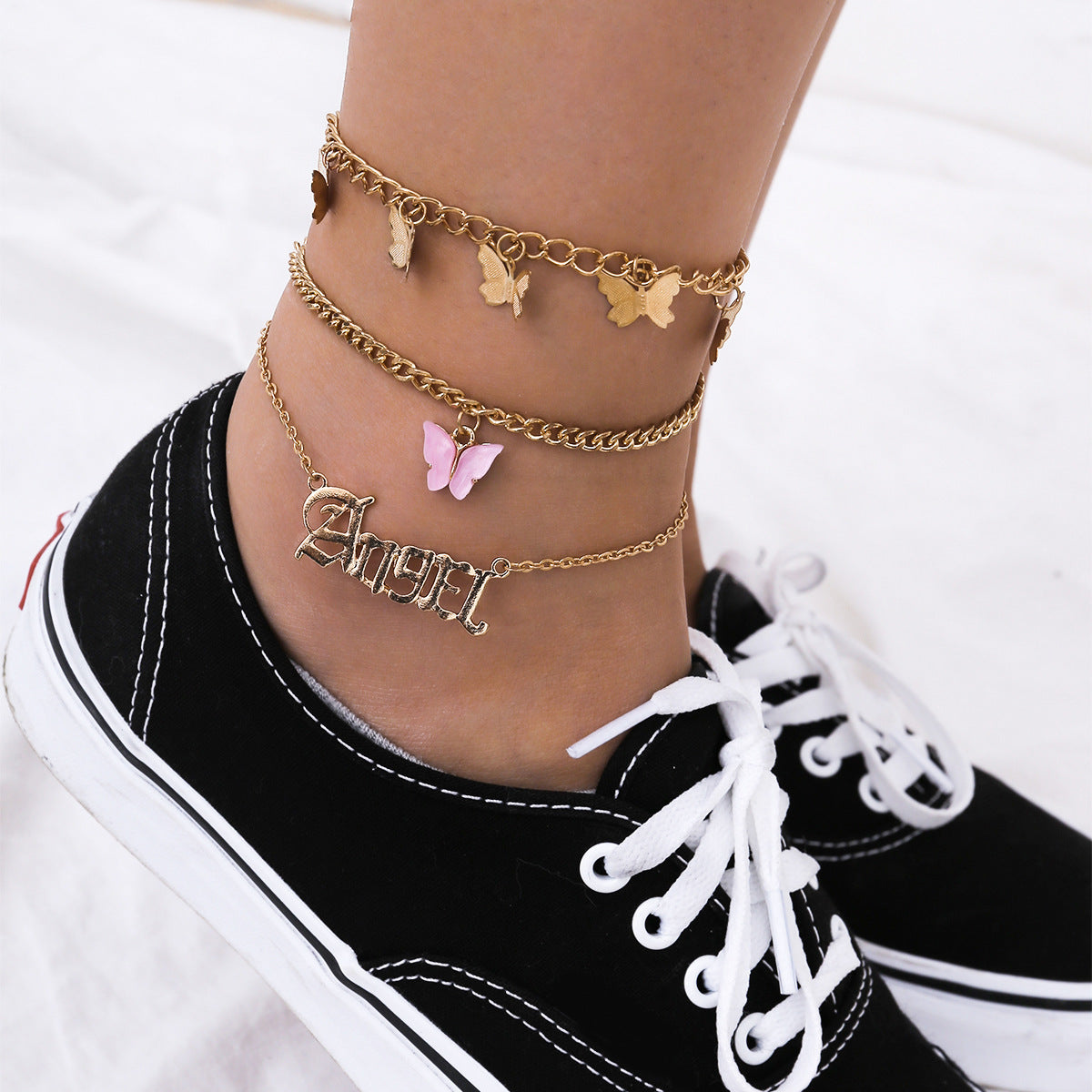 Retro Street Style Butterfly Pendant Anklet Women