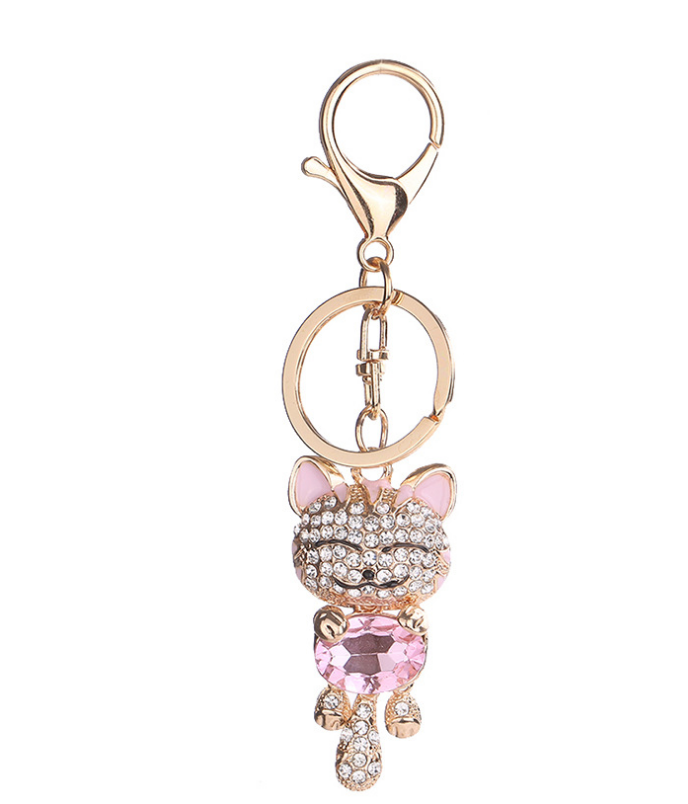 Fashion Enamel Lucky Cat Crystal Keychain Alloy Keyring For Women Party Gift Key chains