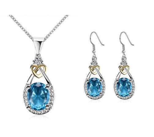 Cupronickel Blue Jewel Necklace Ring Earrings