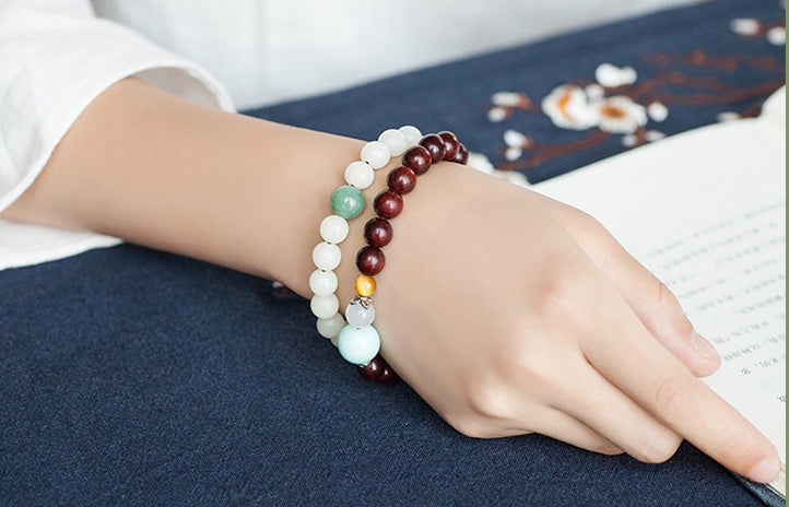 Natural white jade Bodhi bracelets beads bracelets women's simple Bodhi bracelets transfer beads