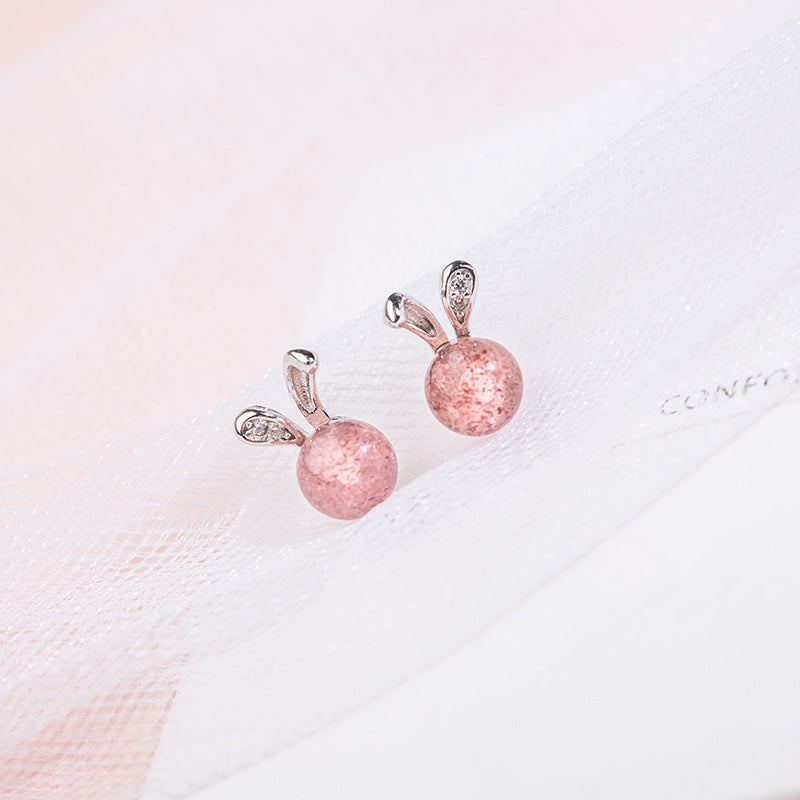 Cute Little Rabbit Strawberry Crystal Earrings