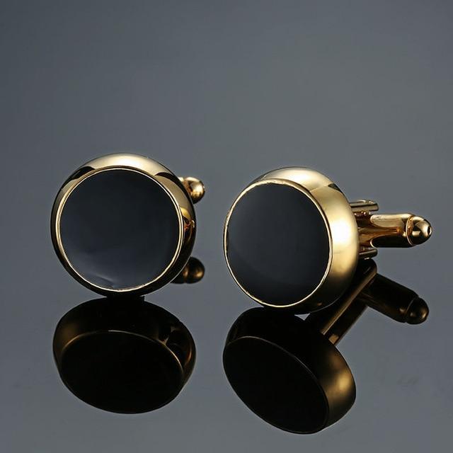 Simple style Gold Round Black Enamel Cufflinks