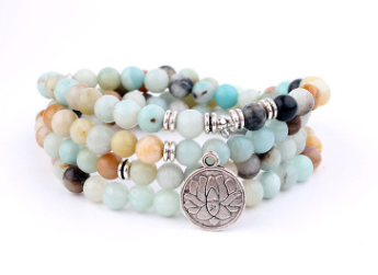 Natural Stone Rosary Bracelet Alloy 3D Lotus Life Tree Anklet Yoga Mala Necklace