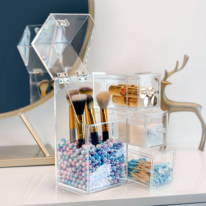 Clear Acrylic Makeup Brush & Jewelry Storage Box