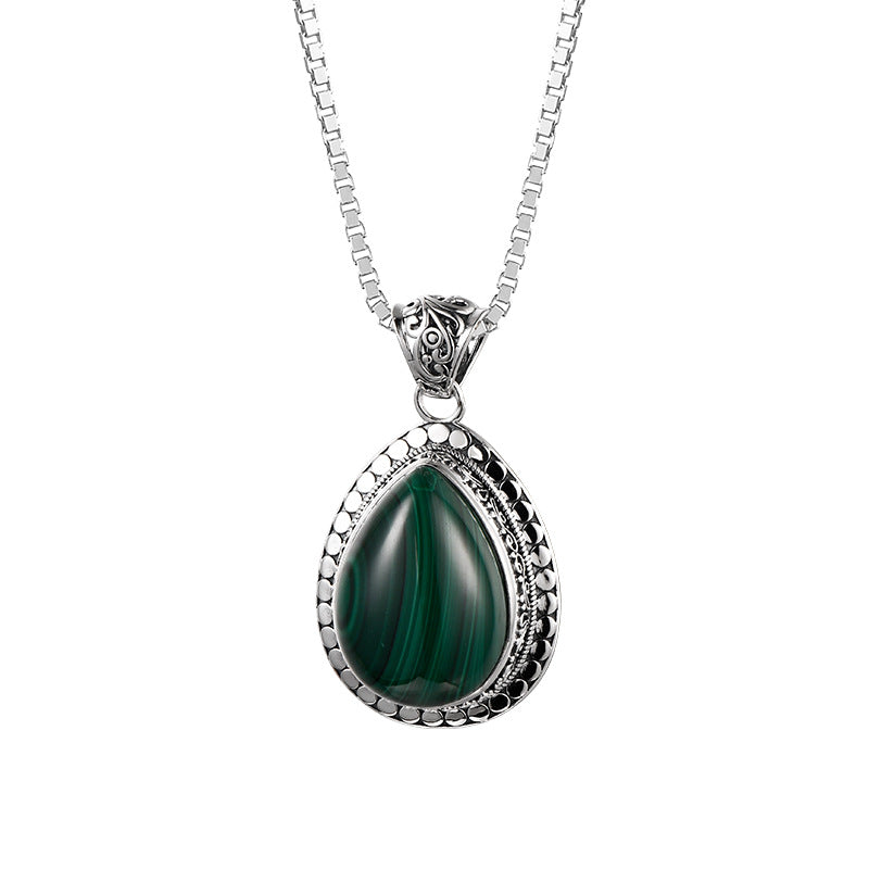 Retro Green Pendant Female S925 Silver Drop-shaped