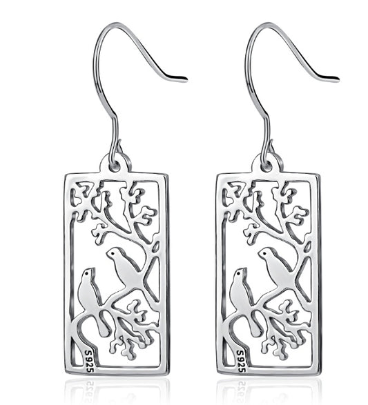 Enchanting Bird Branch Sterling Silver Earrings