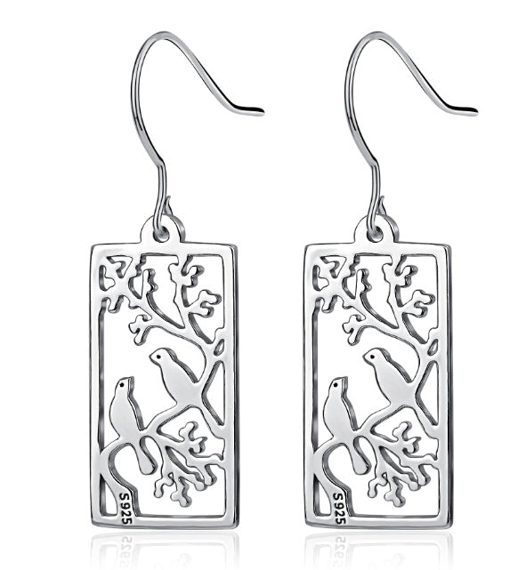 Enchanting Bird Branch Sterling Silver Earrings