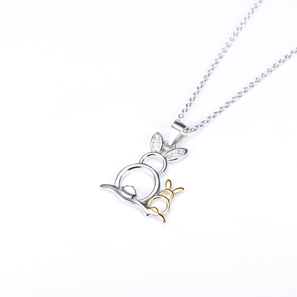 Cute Golden&Silver Rabbits Pendant 925 Silver Necklace