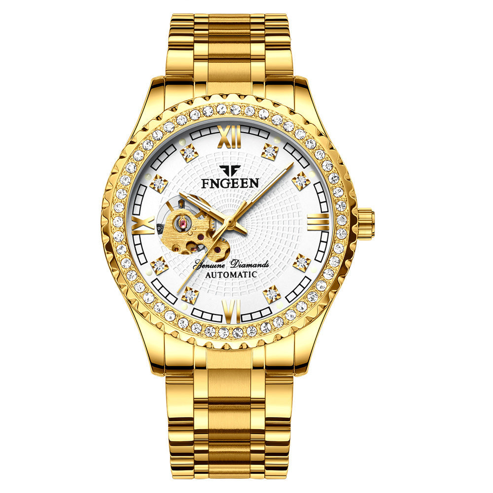 Mechanical Watch Automatic Waterproof Diamond Men's Fashion Watch Gold Watch Hollow Men's Watch