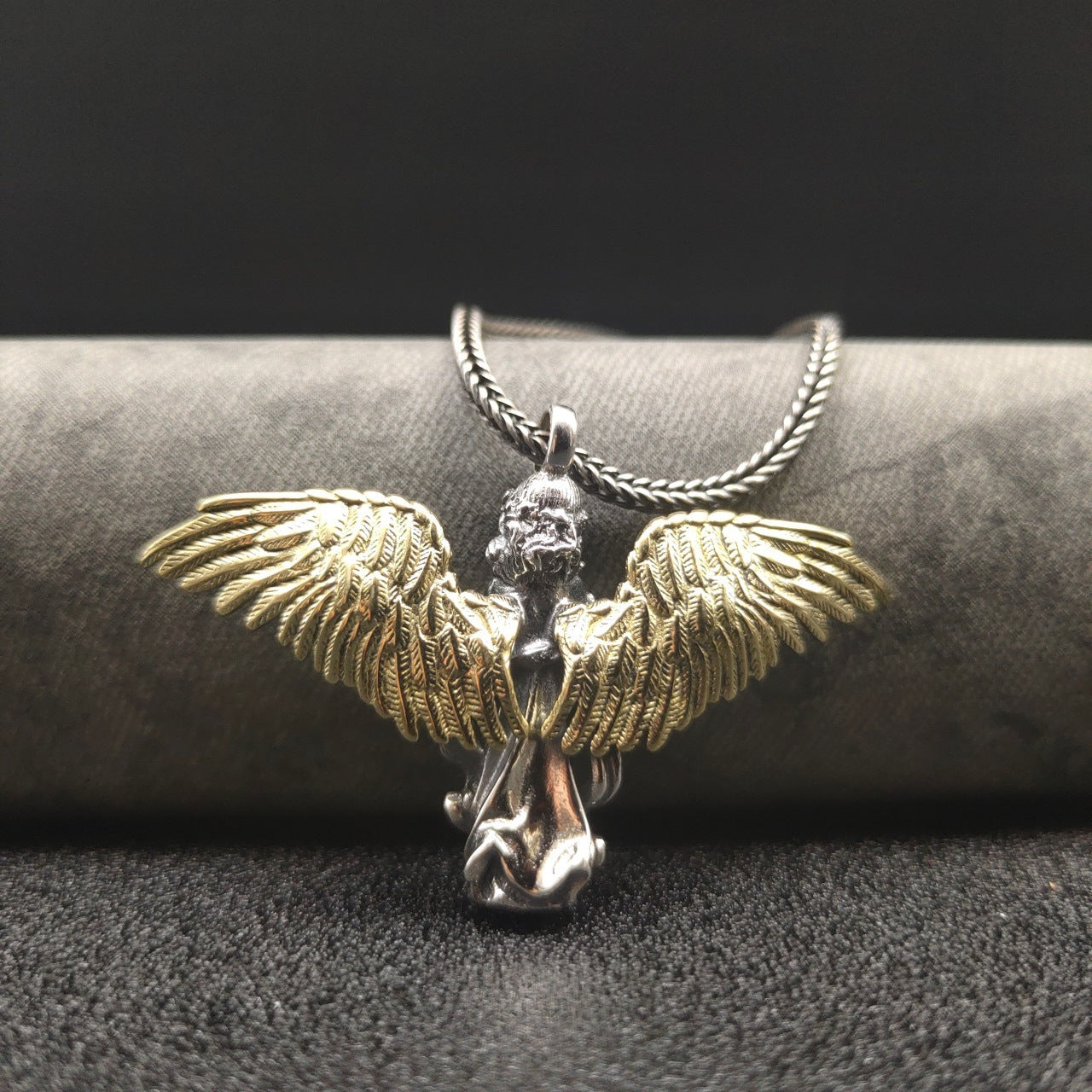 Sterling Silver Retro Trendy Angel Pendant Sweater Chain Hip Hop Cool