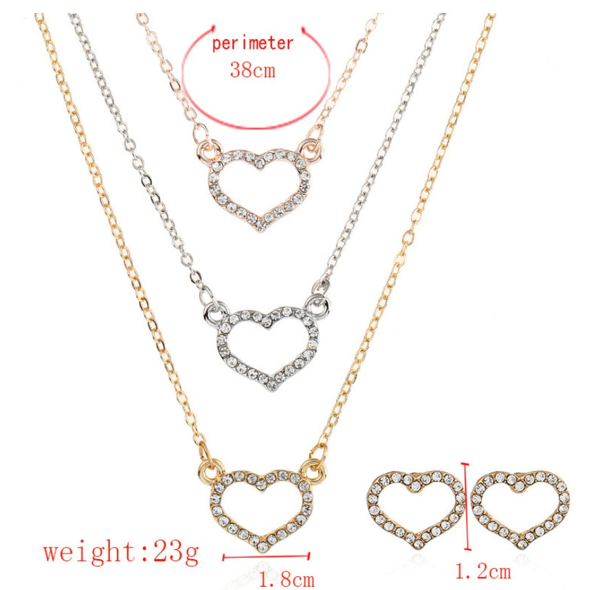 Elegant Heart Diamond Pendant Necklace and Earrings Set
