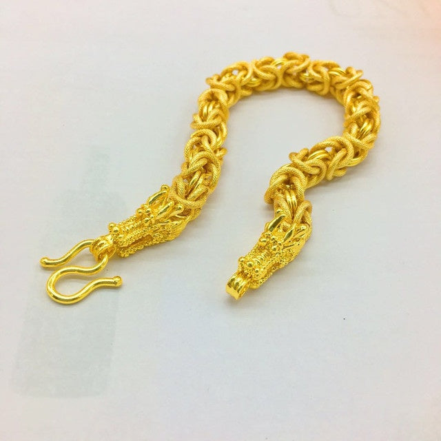 24K Yellow Gold Plated Double Dragon Head Bracelet