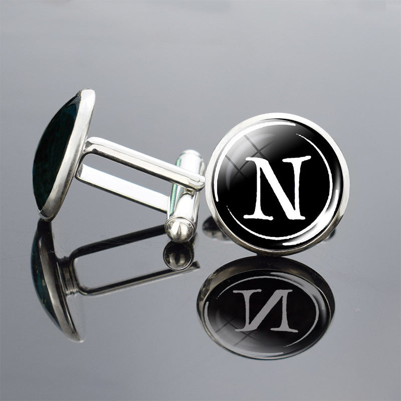 Twenty-six English alphabet cufflinks metal