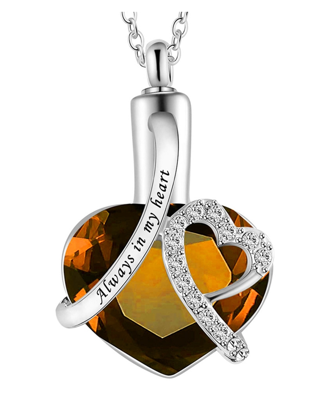 Heart-shaped urn pendant always in my heart perfume bottle