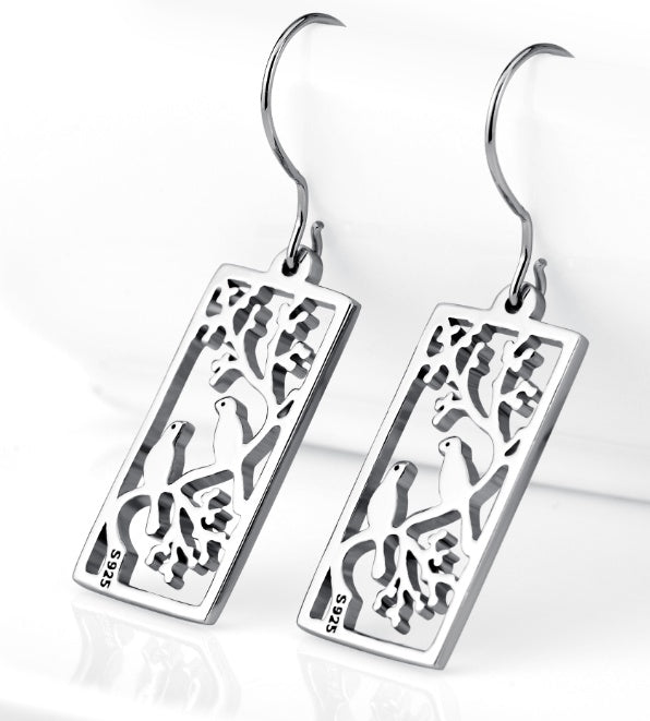 Enchanting Bird Branch Sterling Silver Earrings
